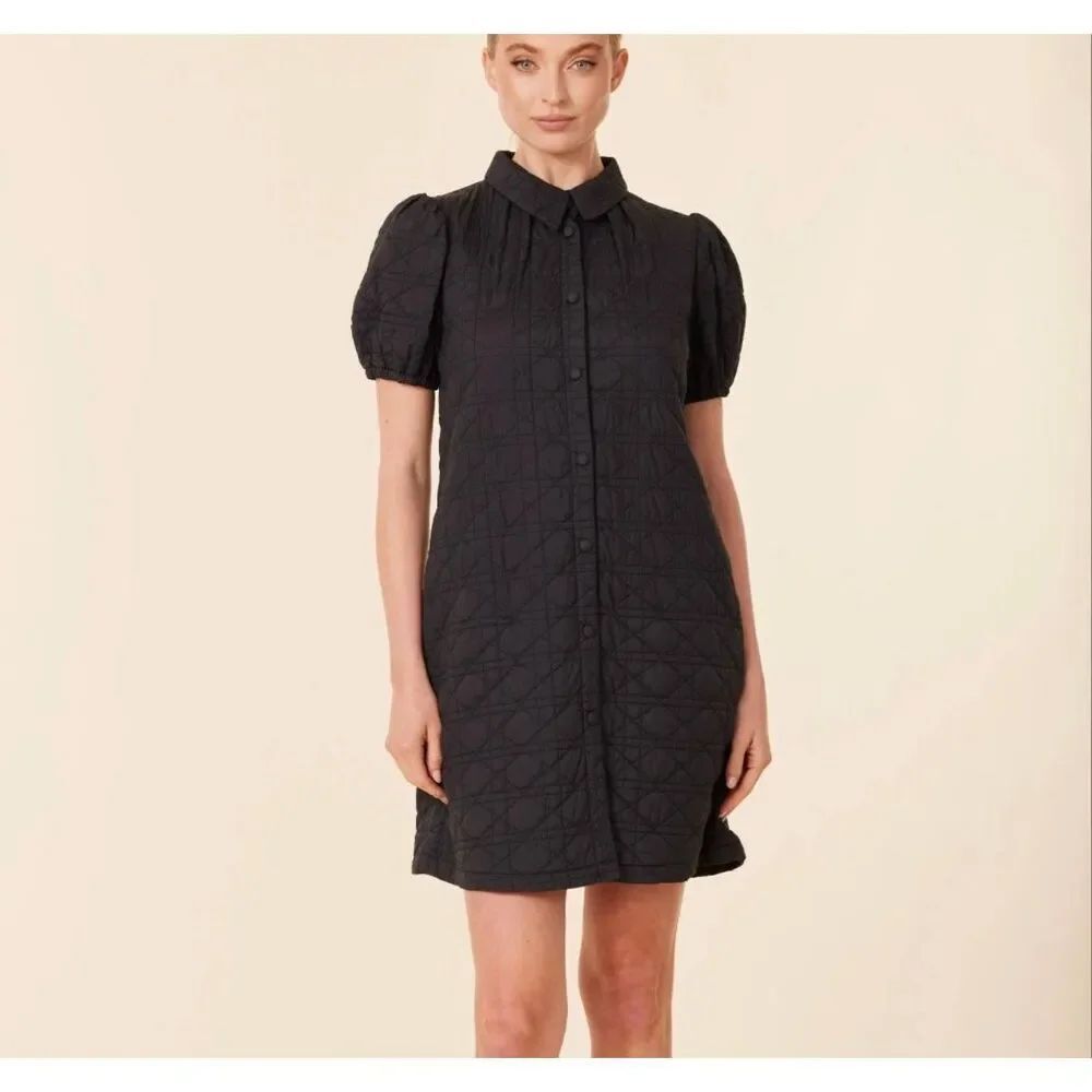 NWOT Dolce Cabo Black Puffer Like Quilted Cap Sleeve Mini Dress Women's XS